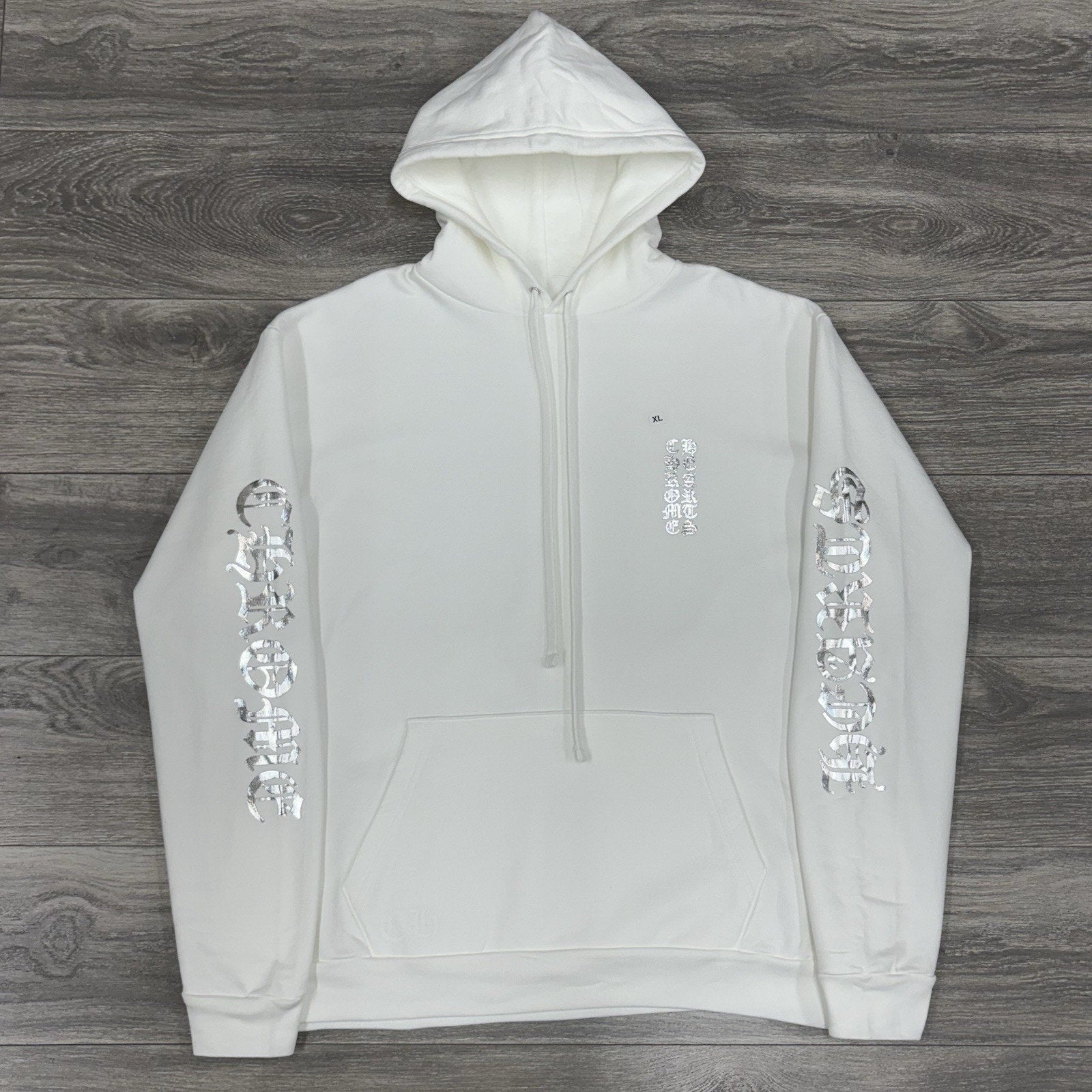 BRAND NEW! - Chrome Hearts Vertical Logo Foil Hoodie ' White ' | Size X-Large