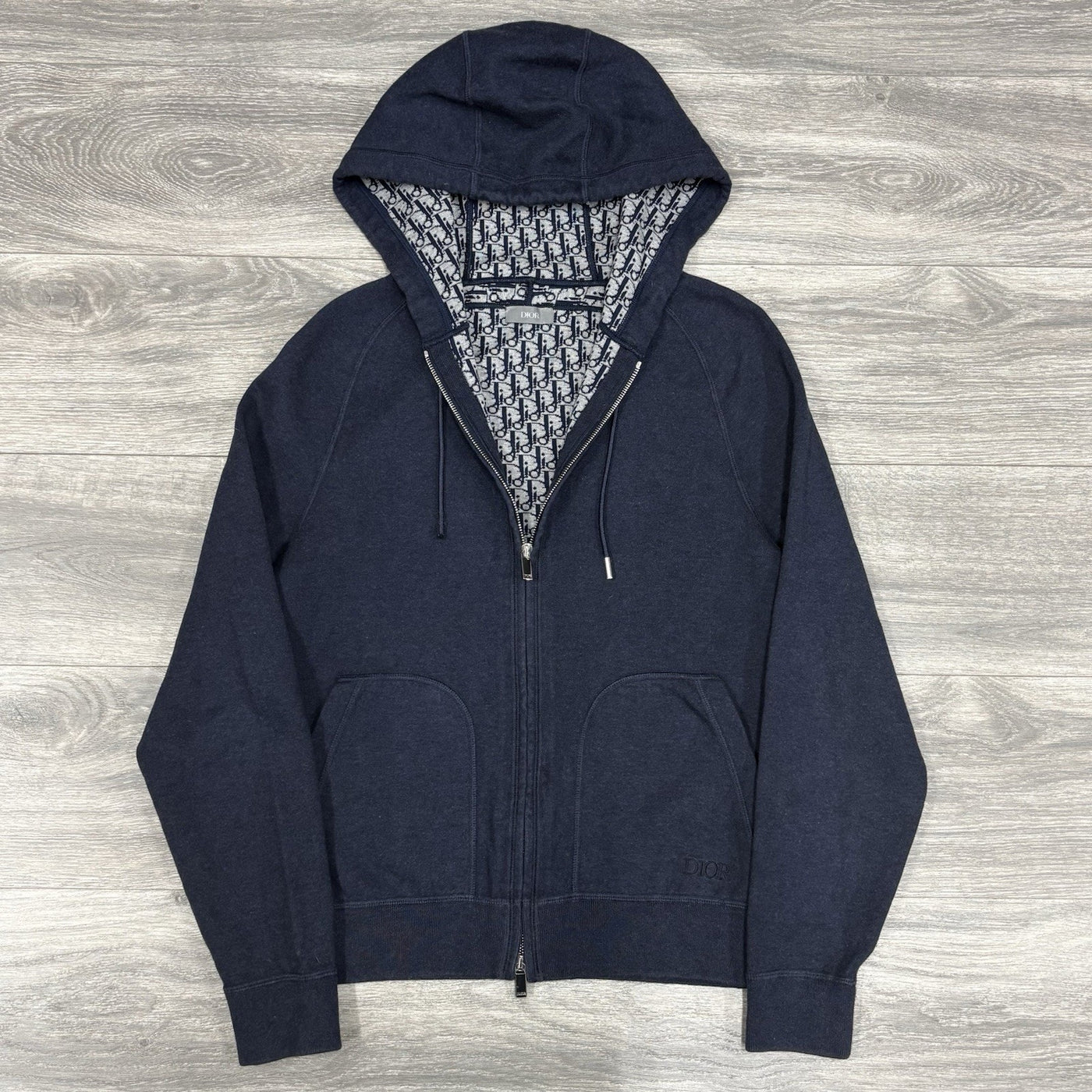 Cashmere Oblique Lining Hoodie Navy