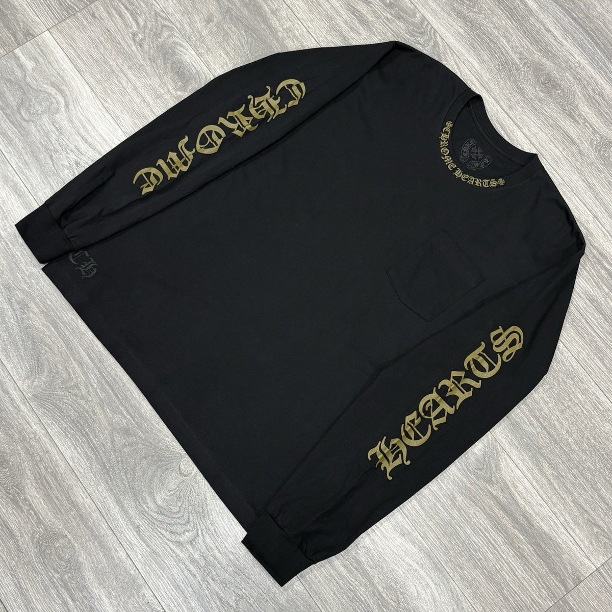 New! Chrome Hearts Neck & Vertical Logo Long Sleeve Shirt Black Green Size M — photo 2