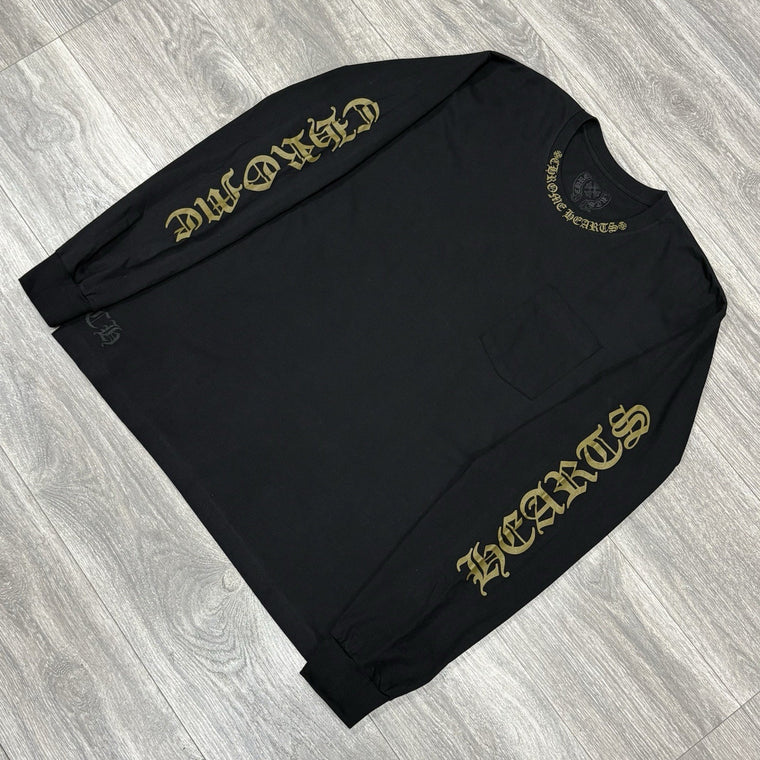 New! Chrome Hearts Neck & Vertical Logo Long Sleeve Shirt Black Green Size M — photo 2