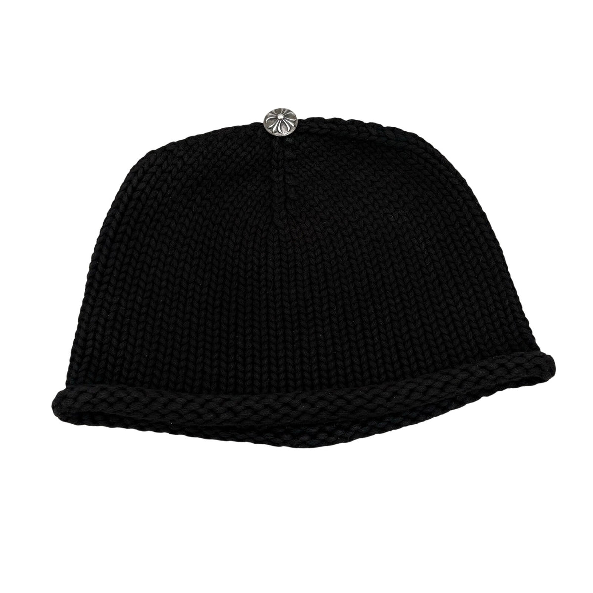 Leather Cross Patch Cable Knit Beanie Black — photo 4