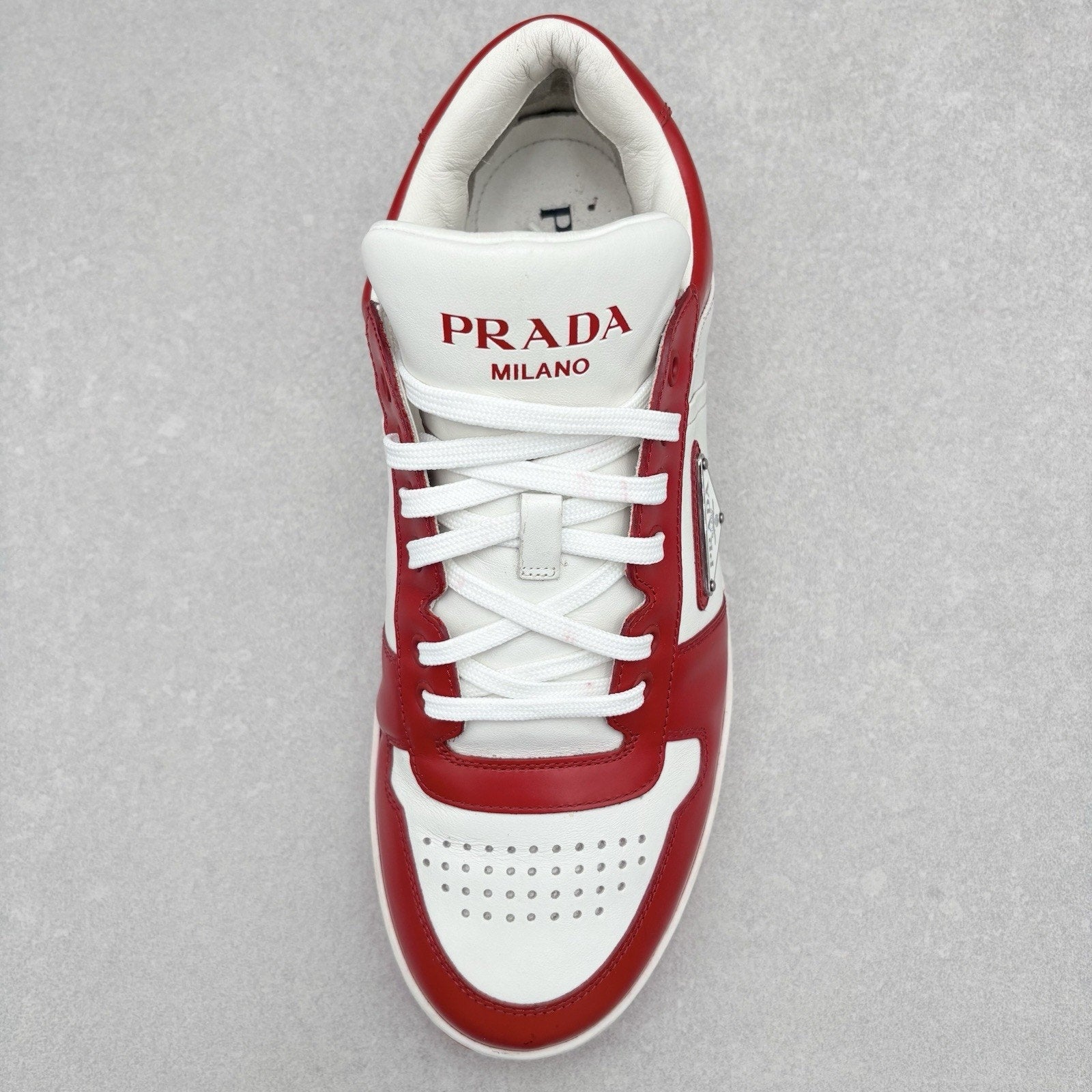 Prada Downtown Leather Sneakers ' White Lacquer Red ' | Size 7.5 UK (8.5 US)