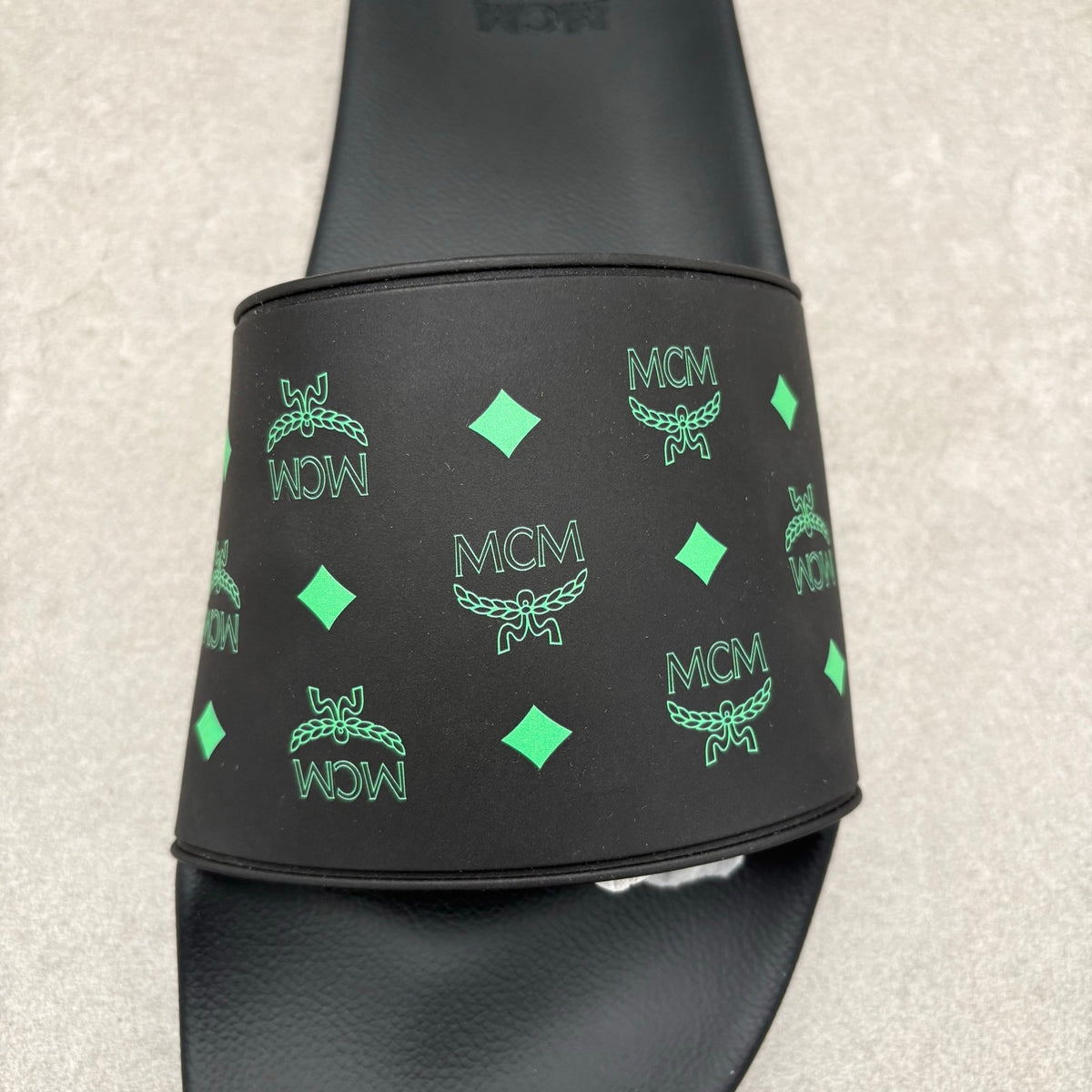 MCM Monogram Print Rubber Slides Black Splash Green — photo 14