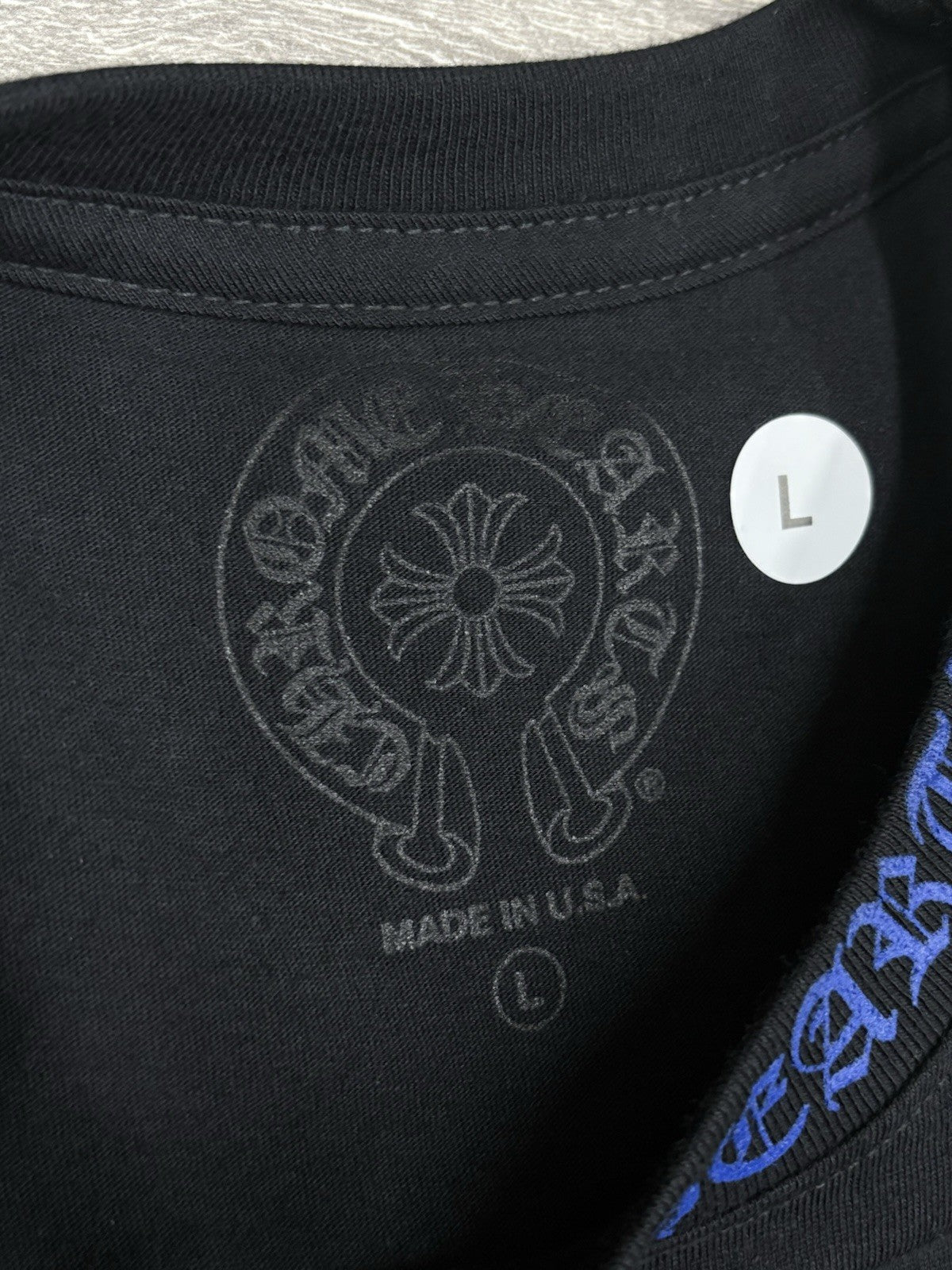 Size Large - Chrome Hearts Blue Neck Logo T-Shirt ' Black ' | BRAND NEW!