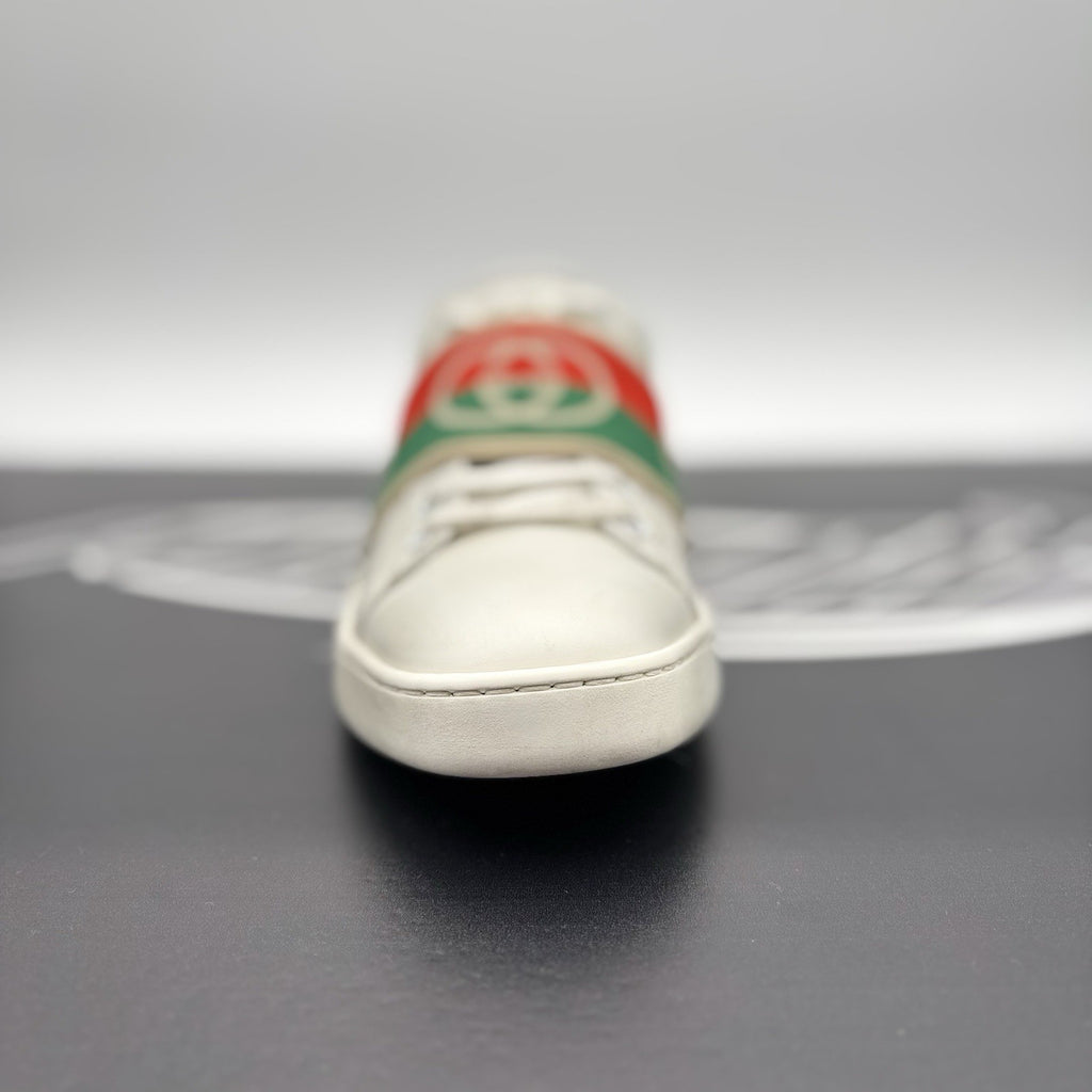 Size 38.5 (7 W US) - Gucci Ace Web 'Interlocking G - White Red Green ‘ | GOOD!