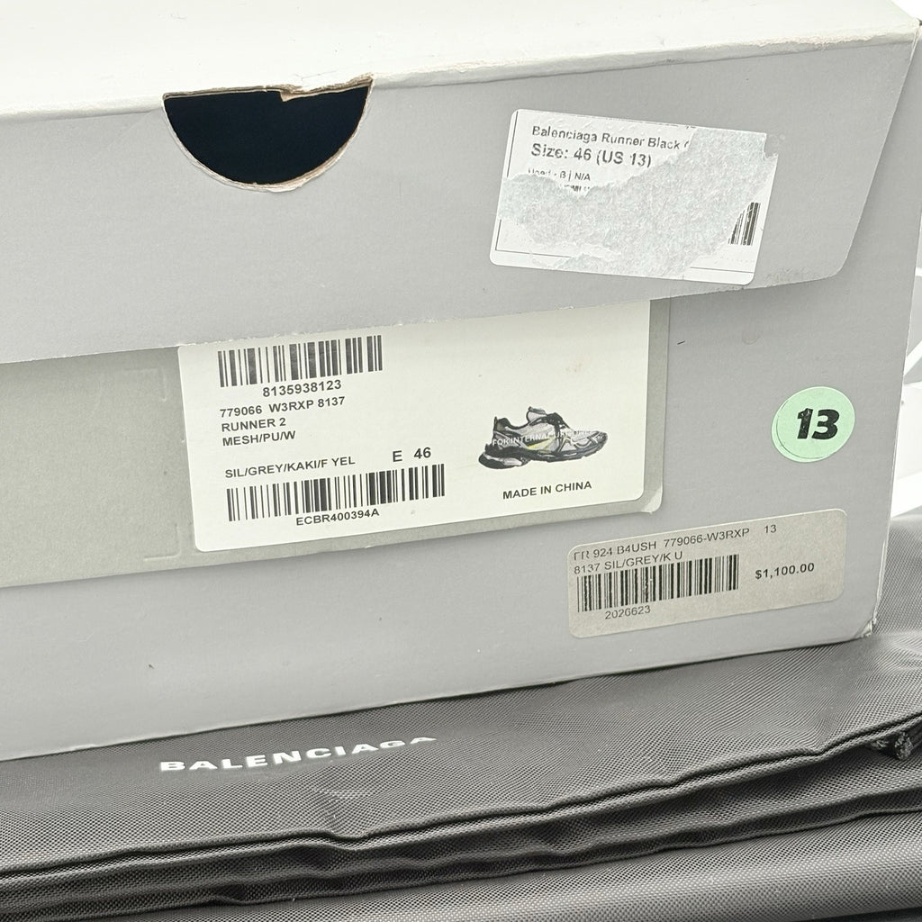 Size 46 (13 US) - Balenciaga Runner 2.0 ' Silver Neon Yellow ' | SUPER CLEAN!