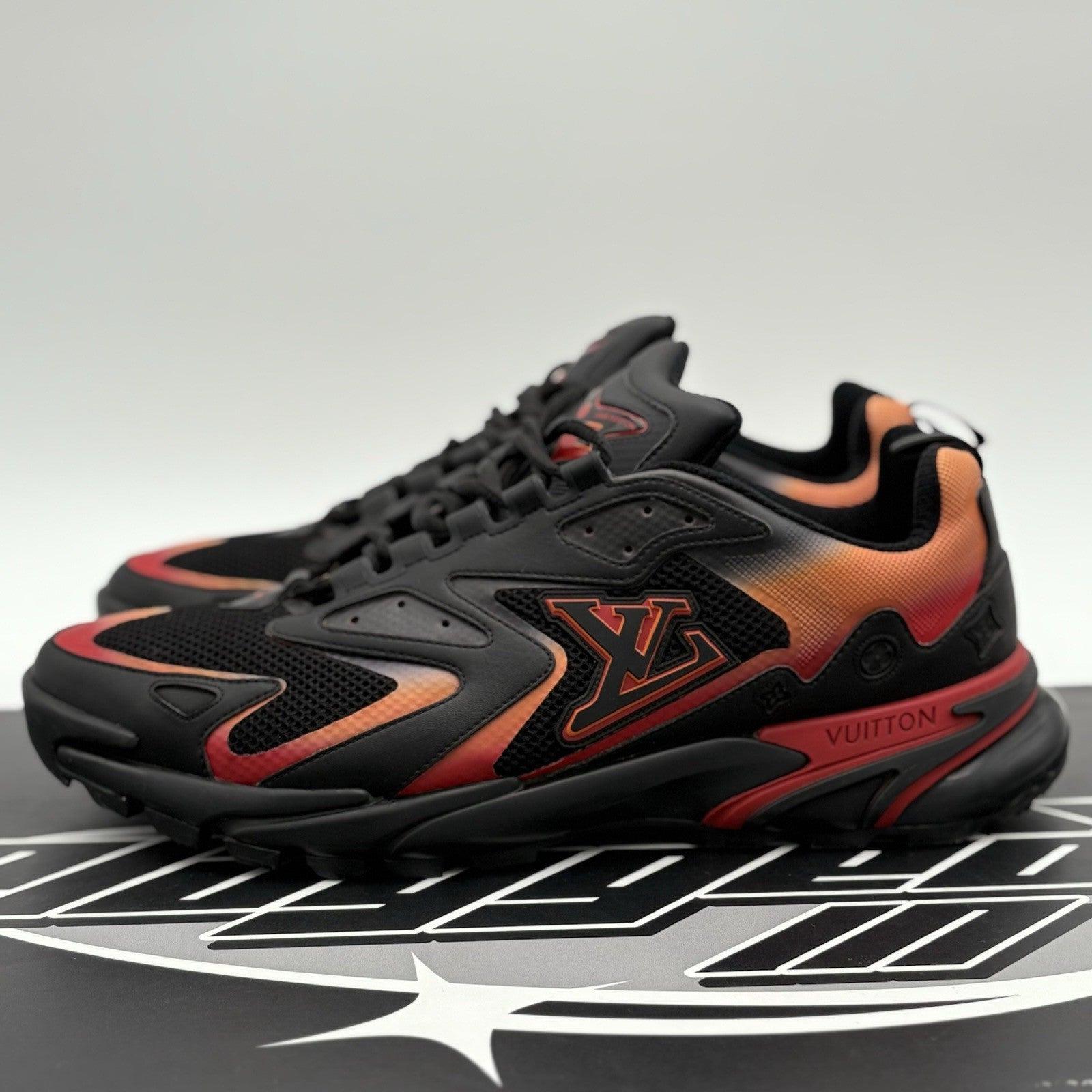 Size 12 LV (13-13:5 US) Louis Vuitton Tactic Runner ' Black Orange Red ' | CLEAN
