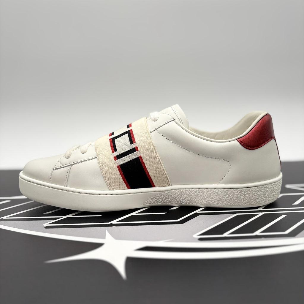 Size 7.5 G (8 US) - Gucci Ace Gucci Stripe ‘ White, Red ‘ | GREAT!