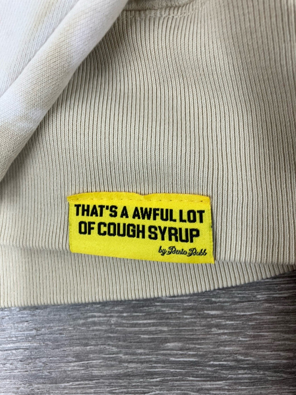 Size XS - Thats A Awful Lot Of Cough Syrup Hoodie ' Beige, White ' | NEW!
