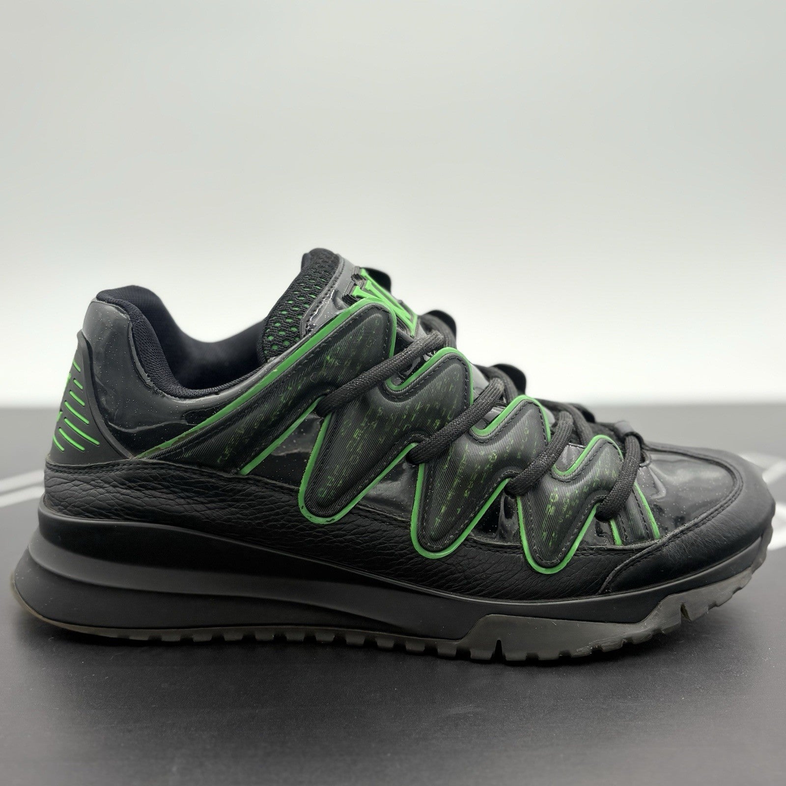 Size 7.5 LV (8.5-9 US) Louis Vuitton Digital Zig Zag Sneaker ' Black Green '