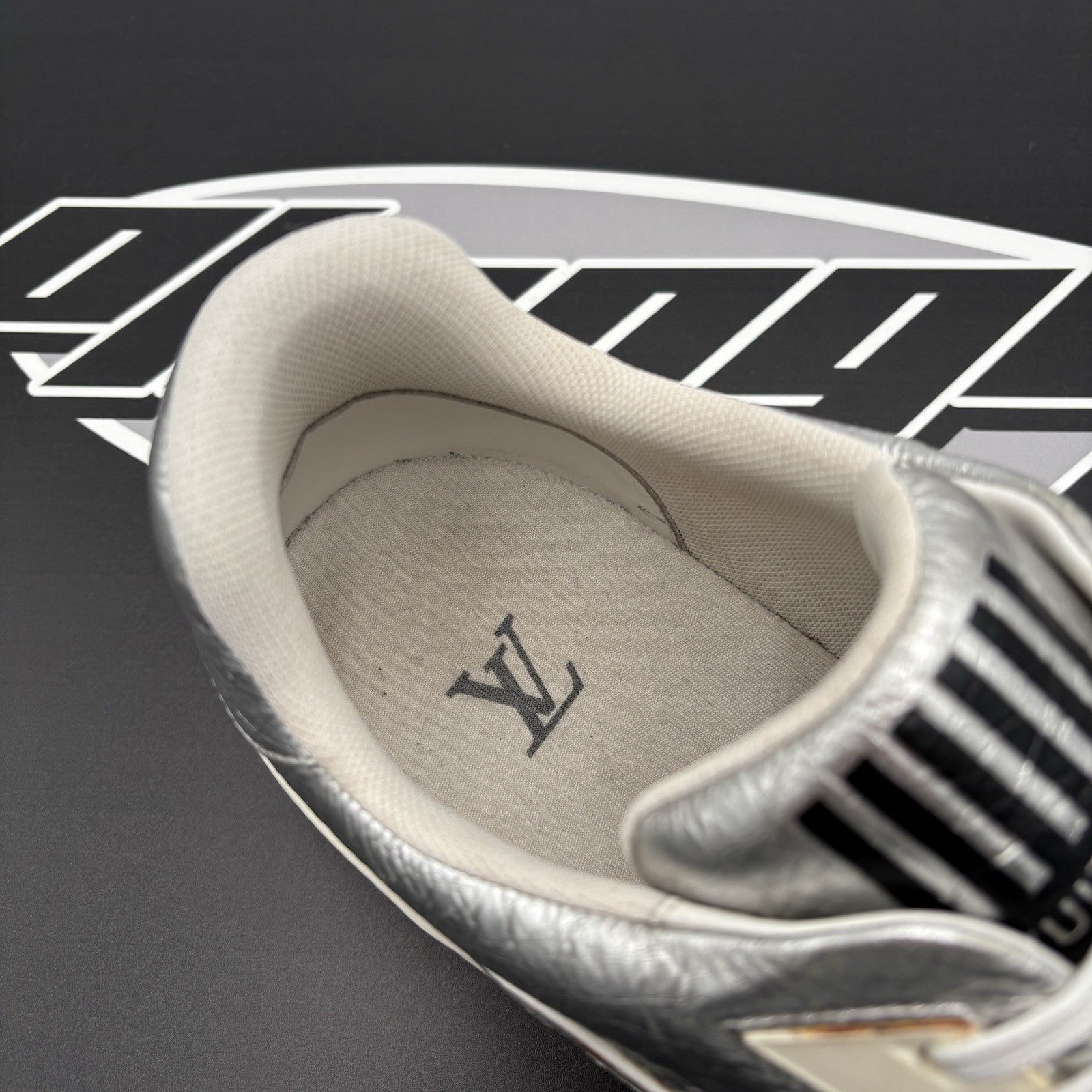 Size 10 LV (11-11.5 US) - Louis Vuitton Trainer Low ' Metallic Silver Orange '
