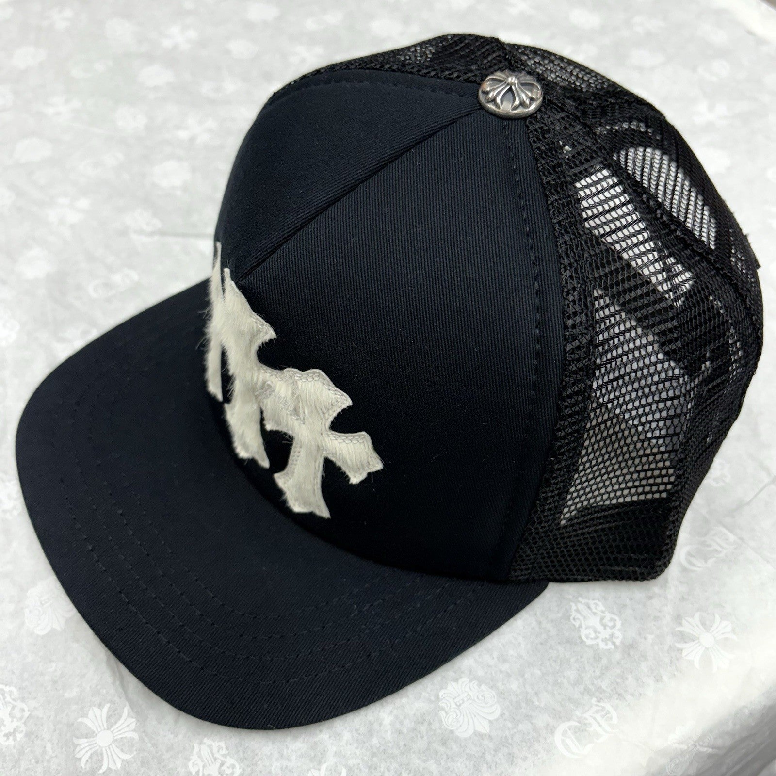 Chrome Hearts White Cemetery Cross Trucker Hat ' Black ' | BRAND NEW!