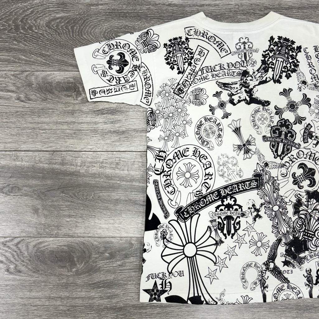 Size Small - Chrome Hearts All Over Logo Stencil T-Shirt ' White ' | RARE!