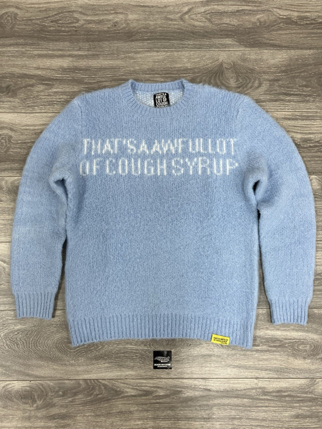 Size L - Thats A Awful Lot Of Cough Syrup Mohair Sweater ' Blue ' BRAND NEW!