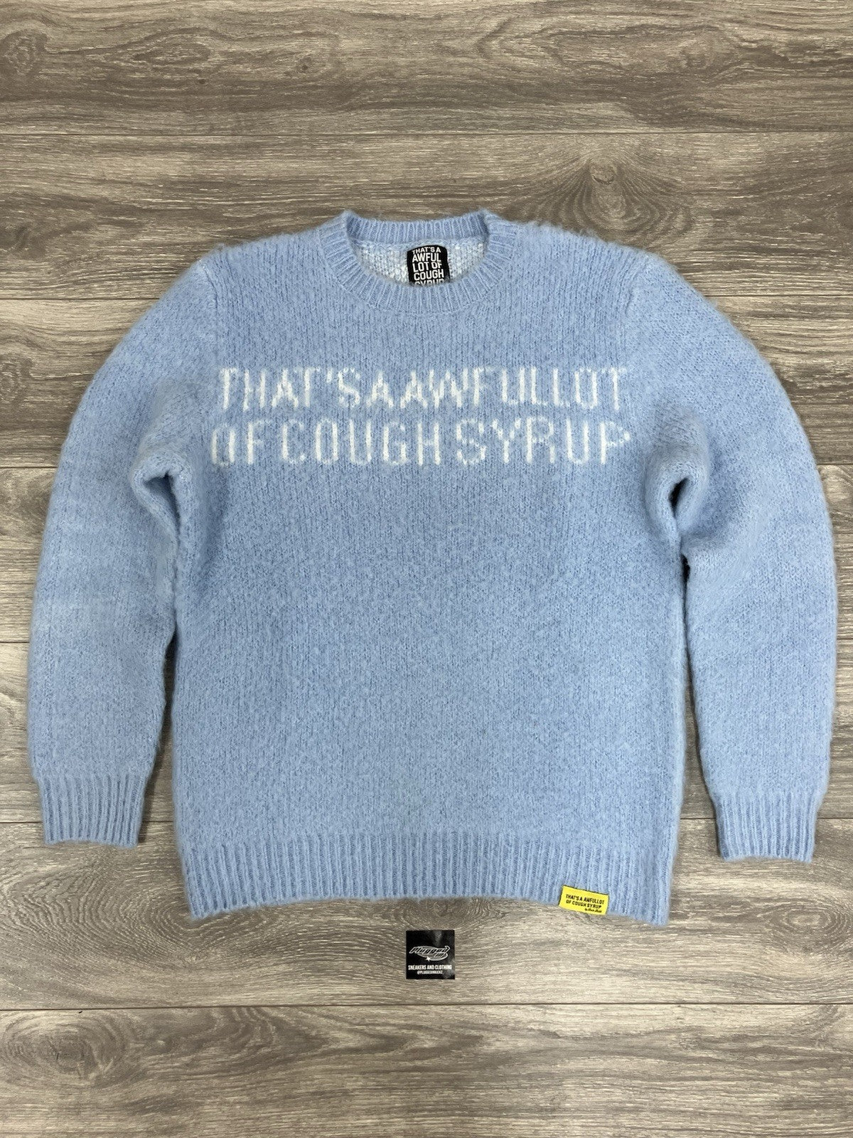 Size L - Thats A Awful Lot Of Cough Syrup Mohair Sweater ' Blue ' BRAND NEW!