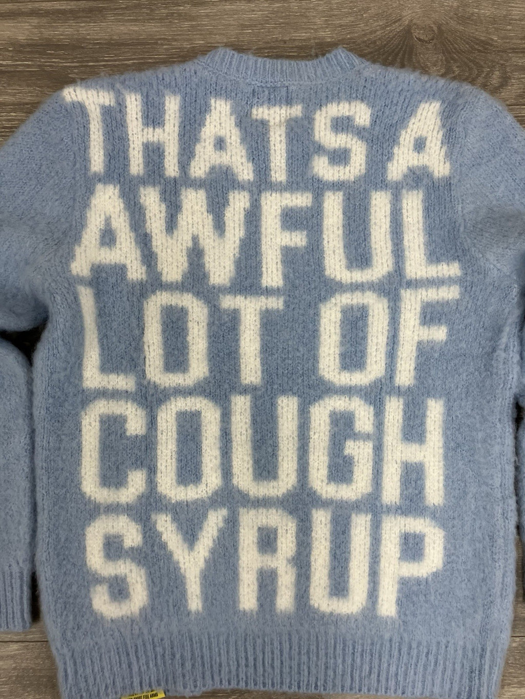 Size L - Thats A Awful Lot Of Cough Syrup Mohair Sweater ' Blue ' BRAND NEW!