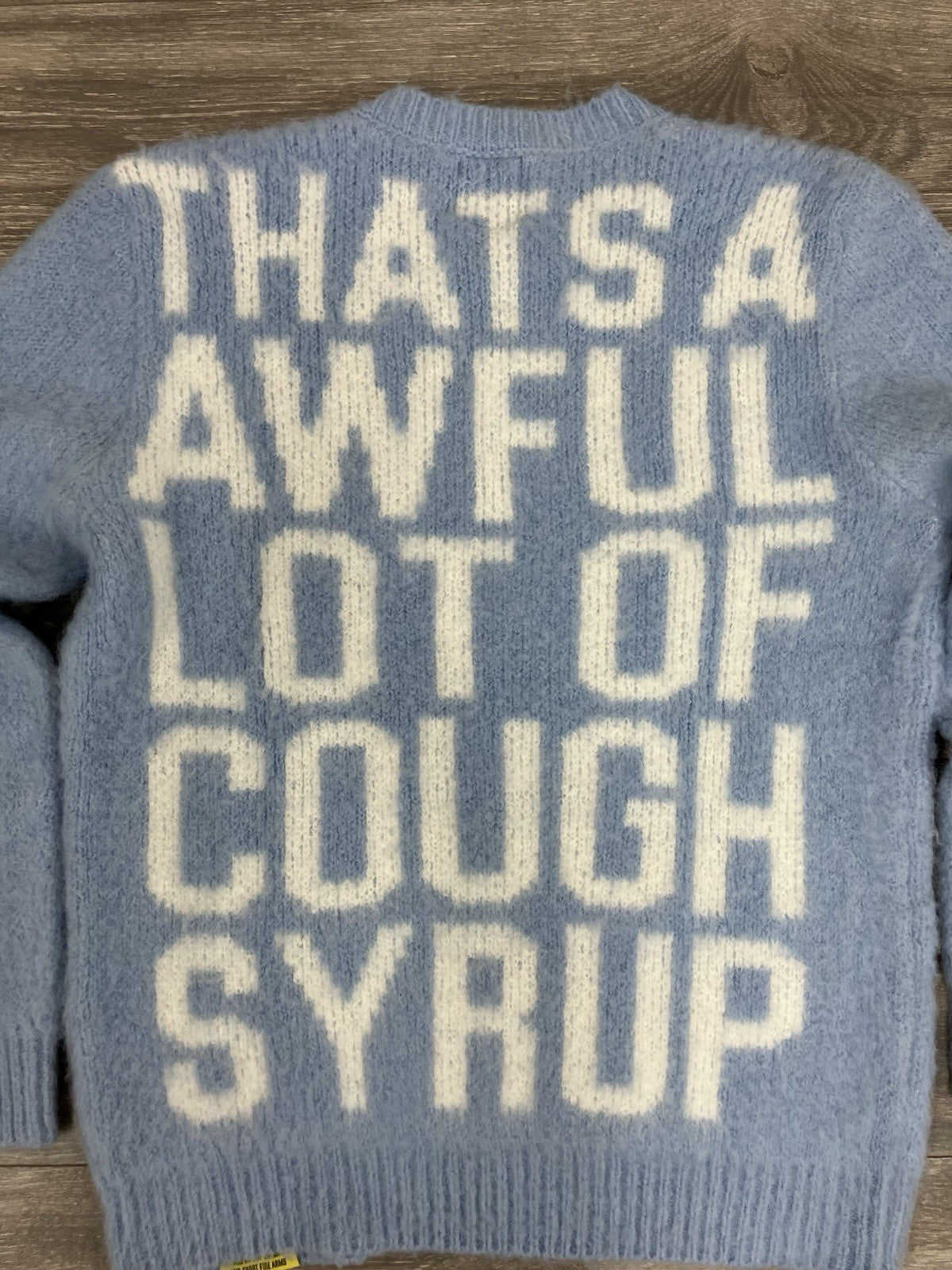 Size L - Thats A Awful Lot Of Cough Syrup Mohair Sweater ' Blue ' BRAND NEW!