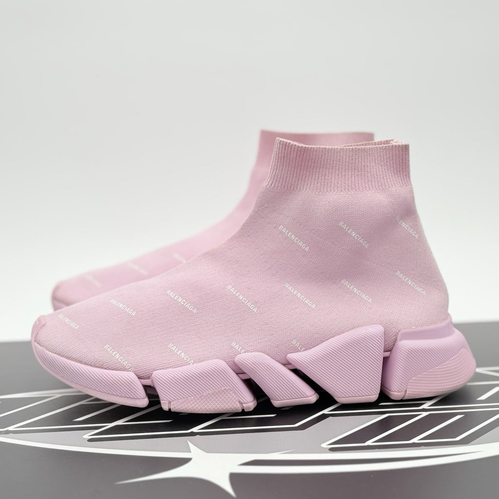 Size 41 - Balenciaga Speed 2.0 Logo All Over ' Pink ' | GREAT CONDITION!