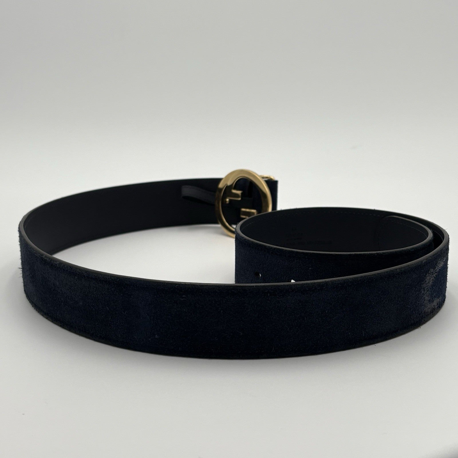 Gucci Belt GG Interlocking Buckle Suede & Leather Belt ' Blue '