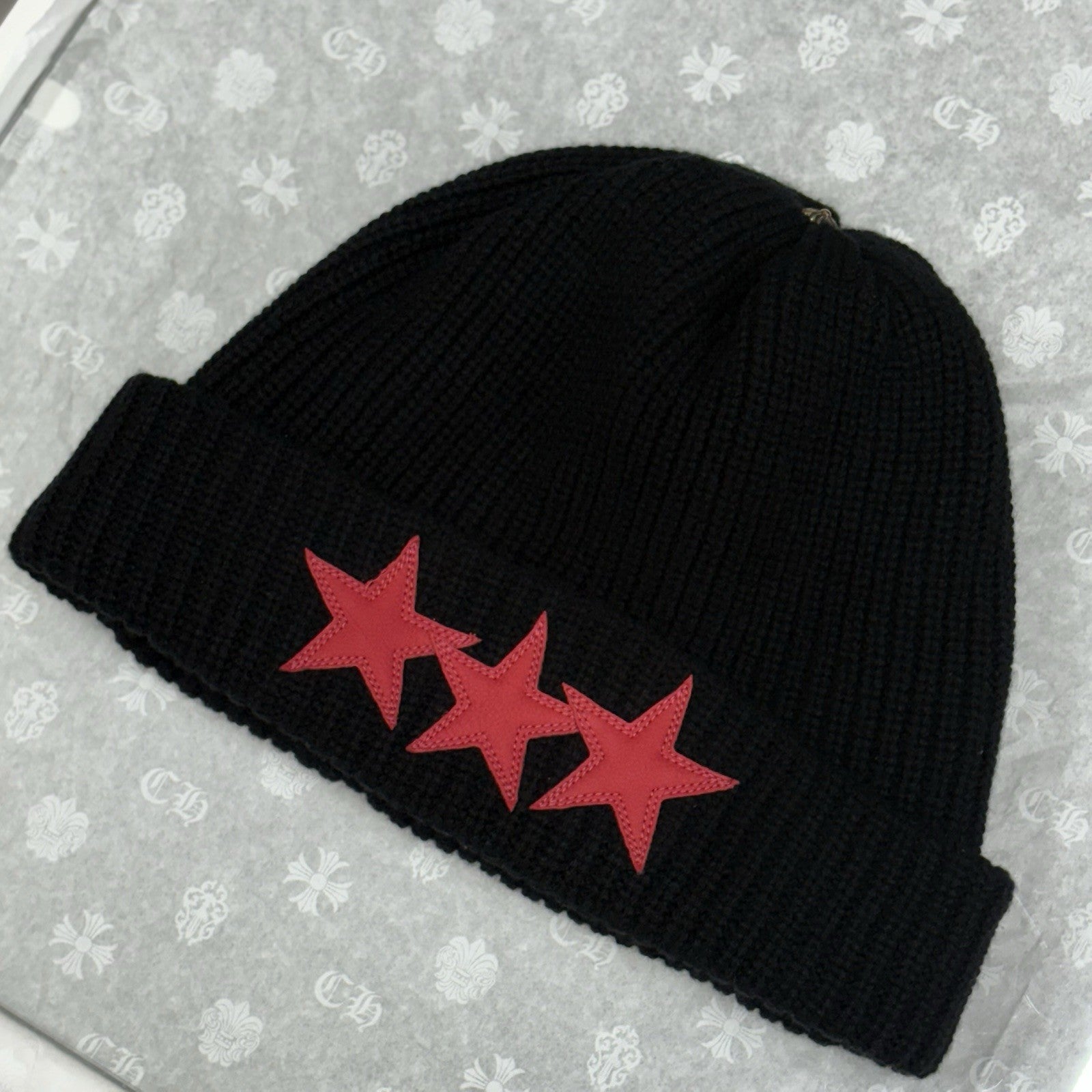 Chrome Hearts Triple Star Sludge Beanie ' Black Red ' | BRAND NEW!