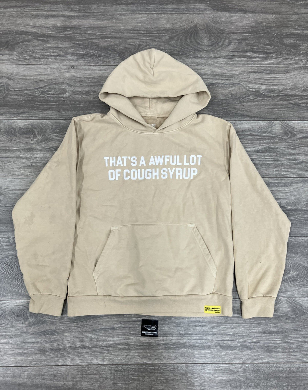 Size Large - Thats A Awful Lot Of Cough Syrup Hoodie ' Beige, White '