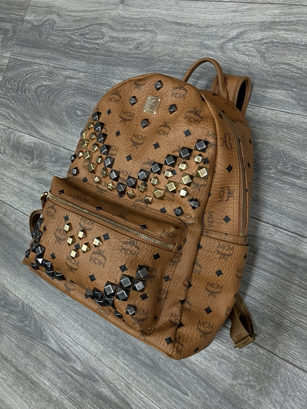 MCM Cognac Stark " M " Studded Backpack | GREAT CONDITION!