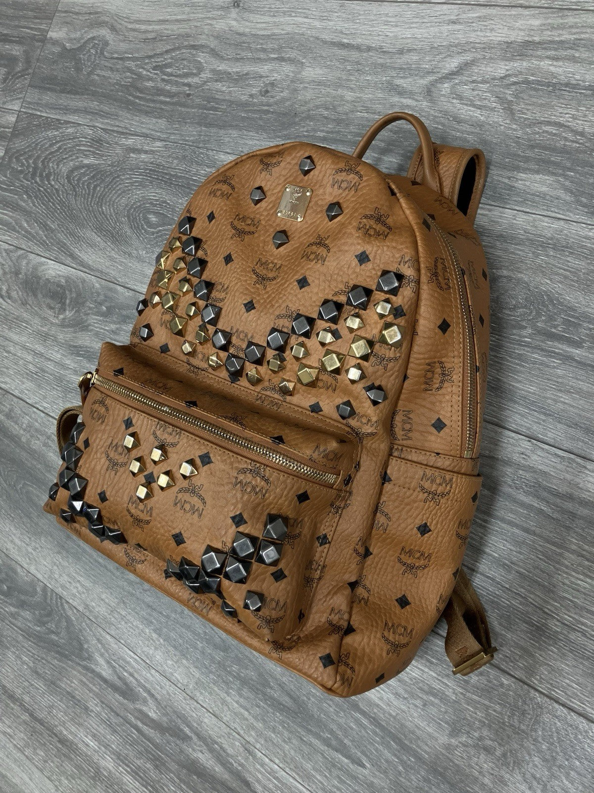 MCM Cognac Stark " M " Studded Backpack | GREAT CONDITION!