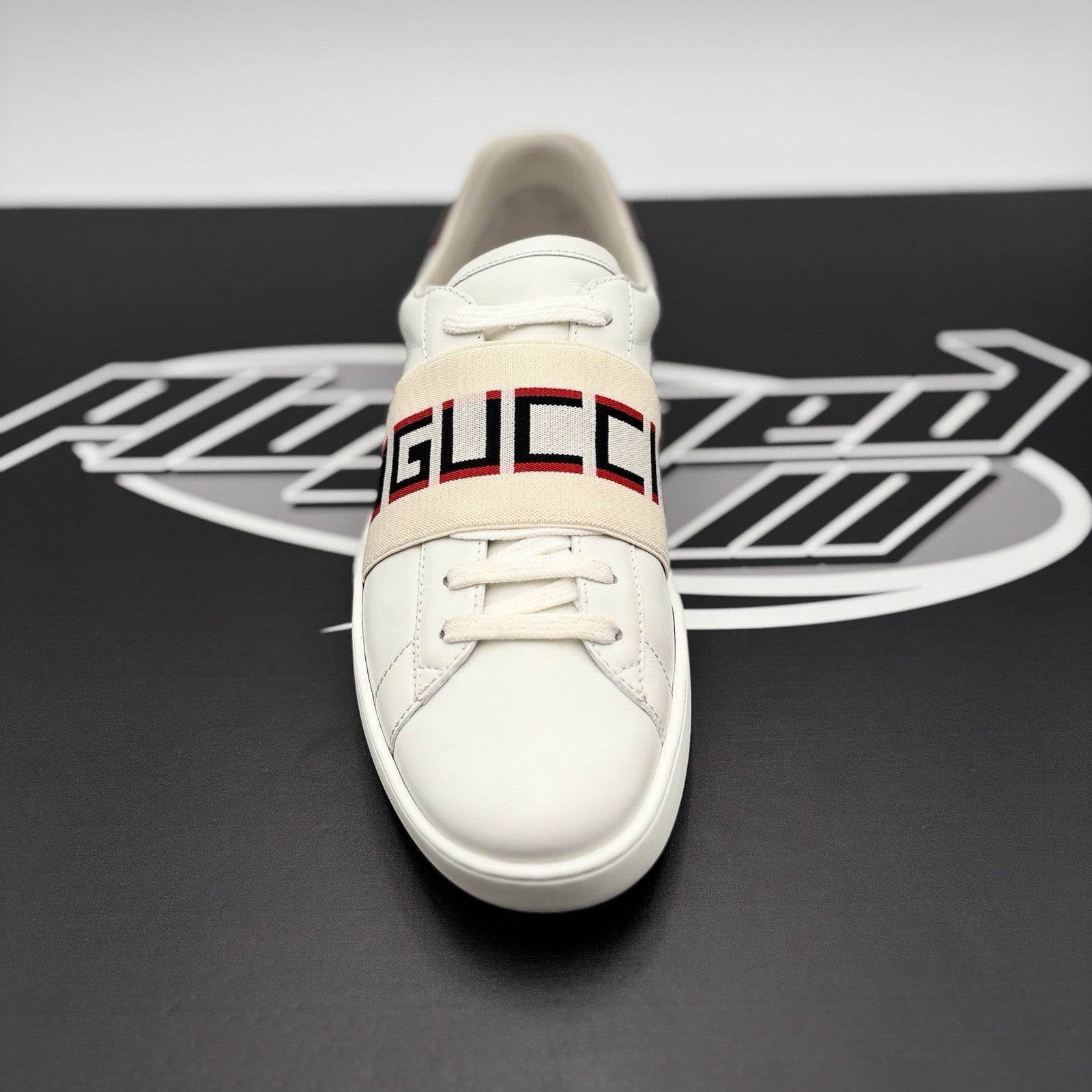 Size 7.5 G (8 US) - Gucci Ace Gucci Stripe ‘ White, Red ‘ | GREAT!