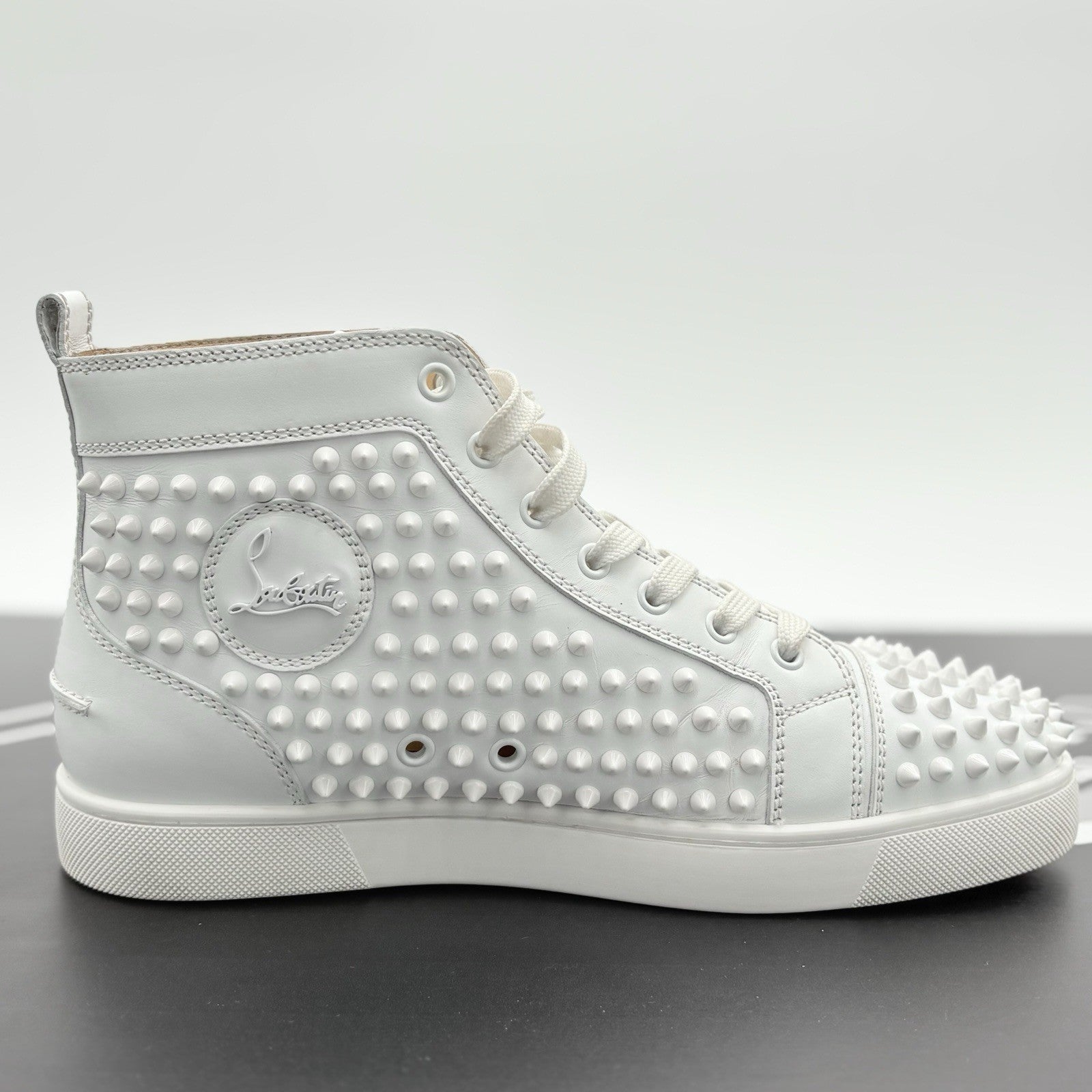 Size 40.5 (7.5 US) Christian Louboutin Spikes High ' White ' | SUPER CLEAN!