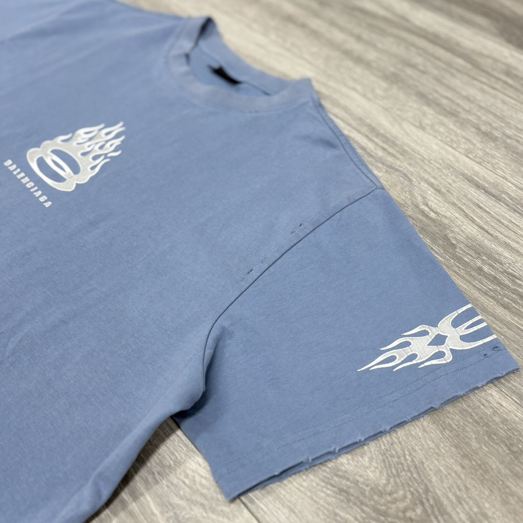 Size L - Balenciaga Burning Unity Oversized T-Shirt ' Blue ' | SUPER CLEAN!