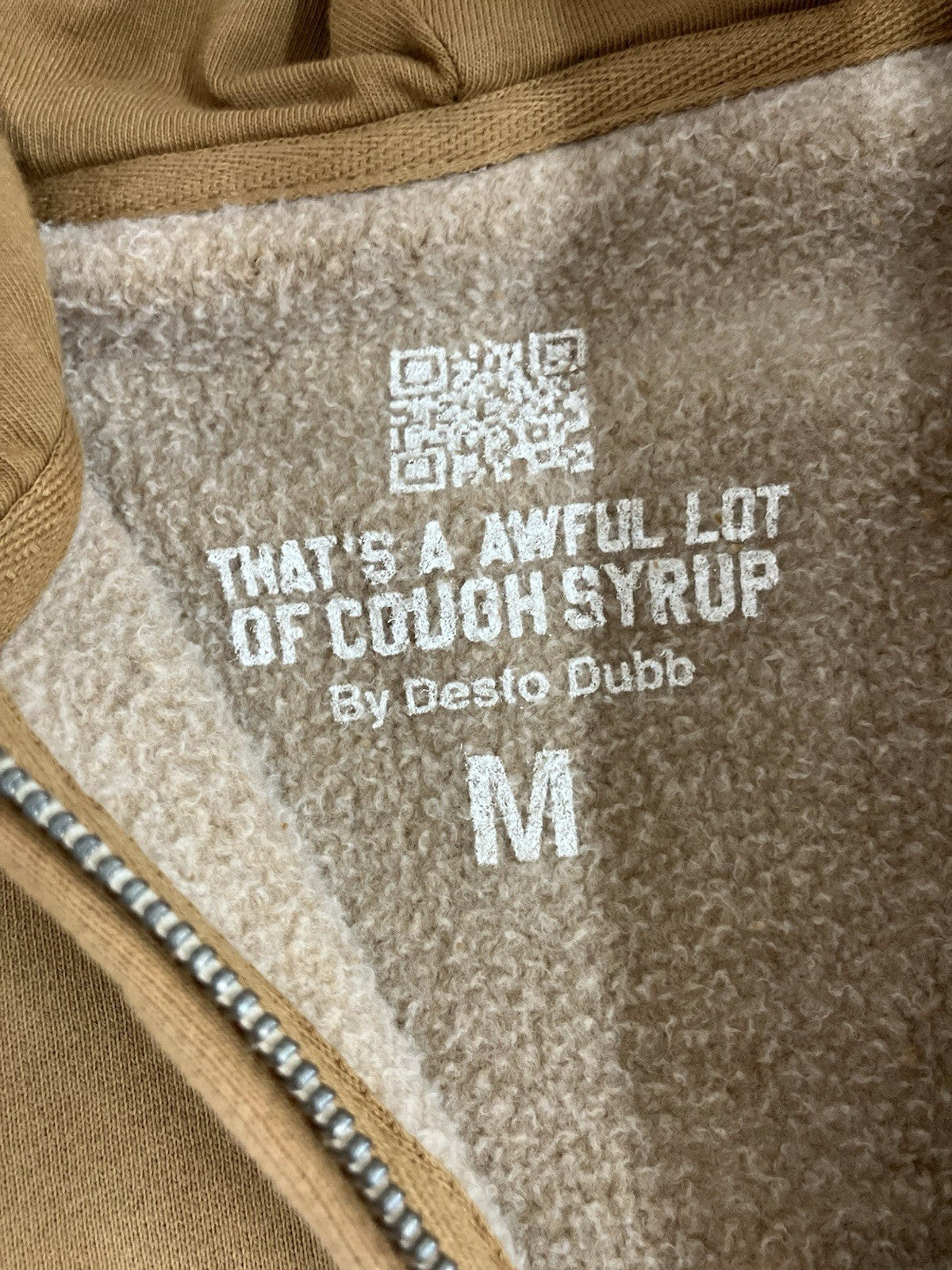 Size M - Thats A Awful Lot Of Cough Syrup Zip Up Hoodie ' Brown ' | NEW!