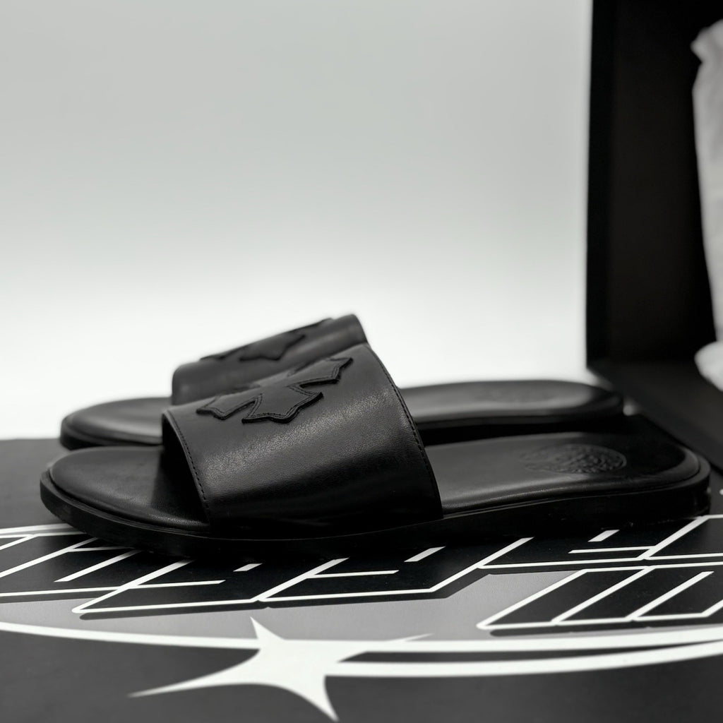 Size 41 (8 US) - Chrome Hearts Leather Slides ' Black ' | SUPER CLEAN!