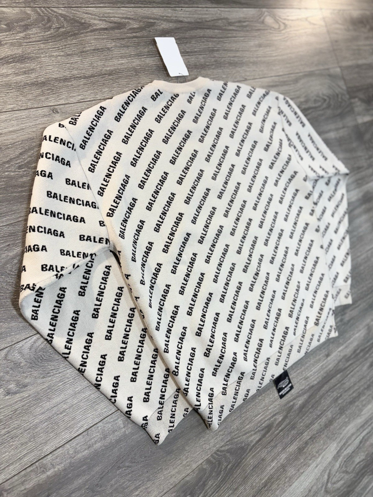 Size Small - Balenciaga All Over Logo Knit Crewneck ' White Black ' | BRAND NEW!