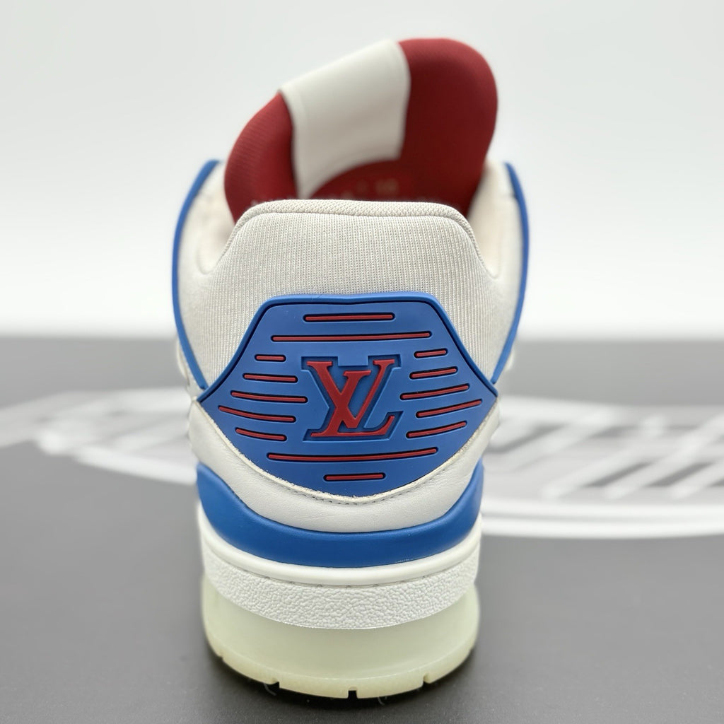 Size 10 LV (US 11-11.5) Louis Vuitton Mid Trainer ' White Red Blue ' | GOOD!