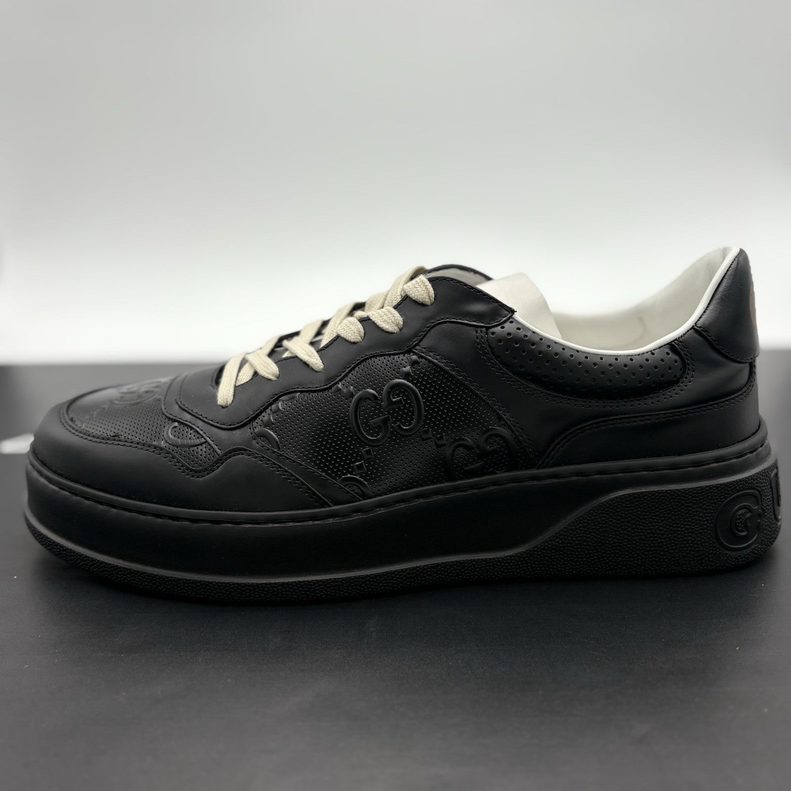 Size 12.5 G (13 US) - Gucci GG Embossed ' Black Leather ' | BRAND NEW!