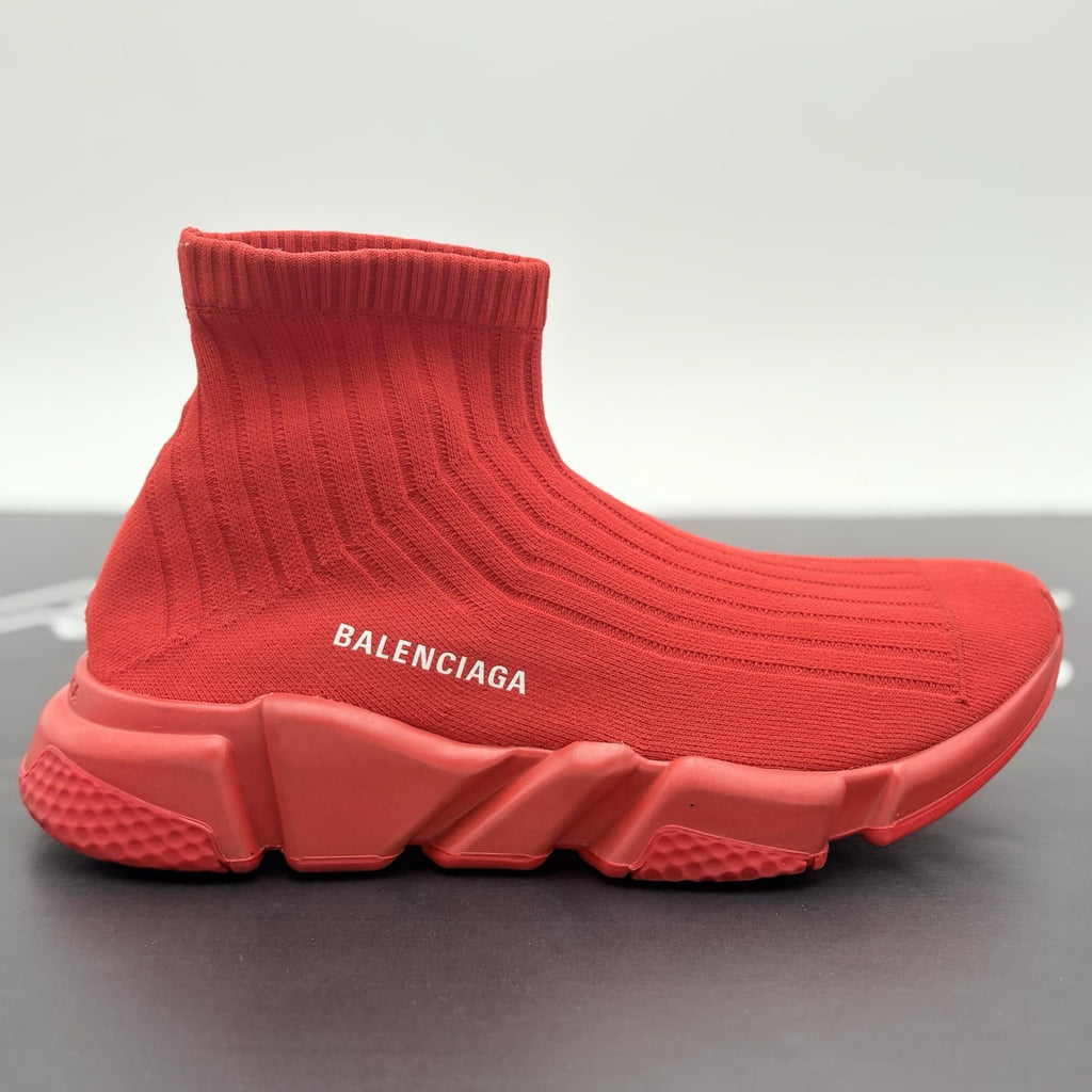 Size 41 (8 US) - Balenciaga Speed Trainer Rib Knit Rouge ' Red ' | GREAT COND!