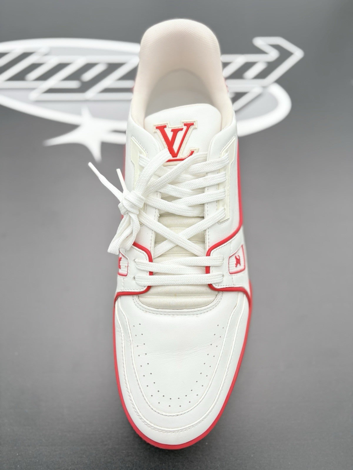 Size 10 LV (11-11.5 US ) Louis Vuitton Trainer ' White Red ' | SUPER CLEAN!