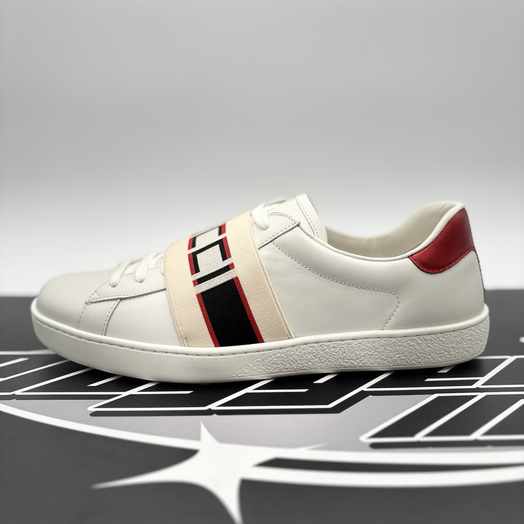 Size 8.5 G (9 US)- Gucci Ace Leather  With Strap ‘ White ’ | NEW!