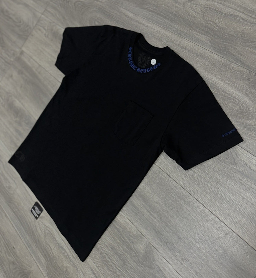 Size Large - Chrome Hearts Blue Neck Logo T-Shirt ' Black ' | BRAND NEW!
