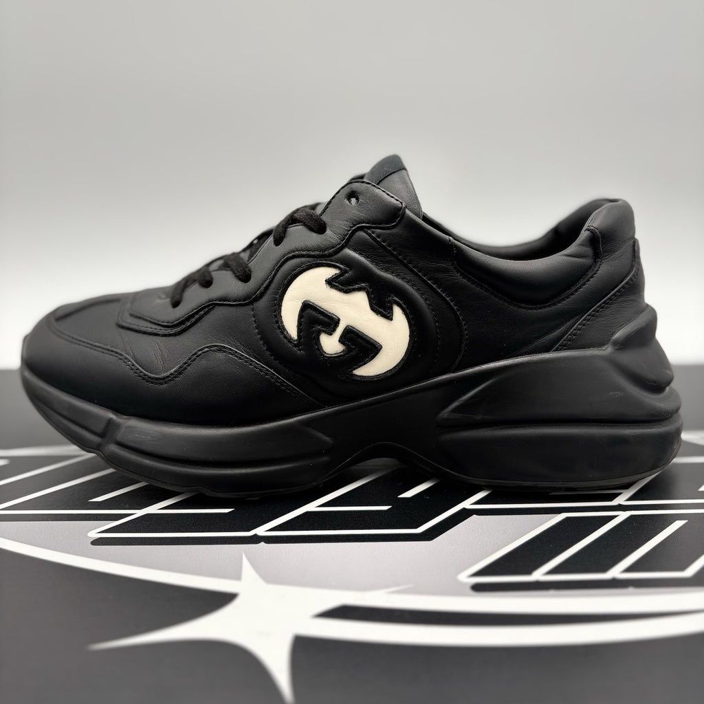 Size 9 G (9.5 US) - Gucci Rhyton Black Leather ' Interlocking G ' | GOOD COND!