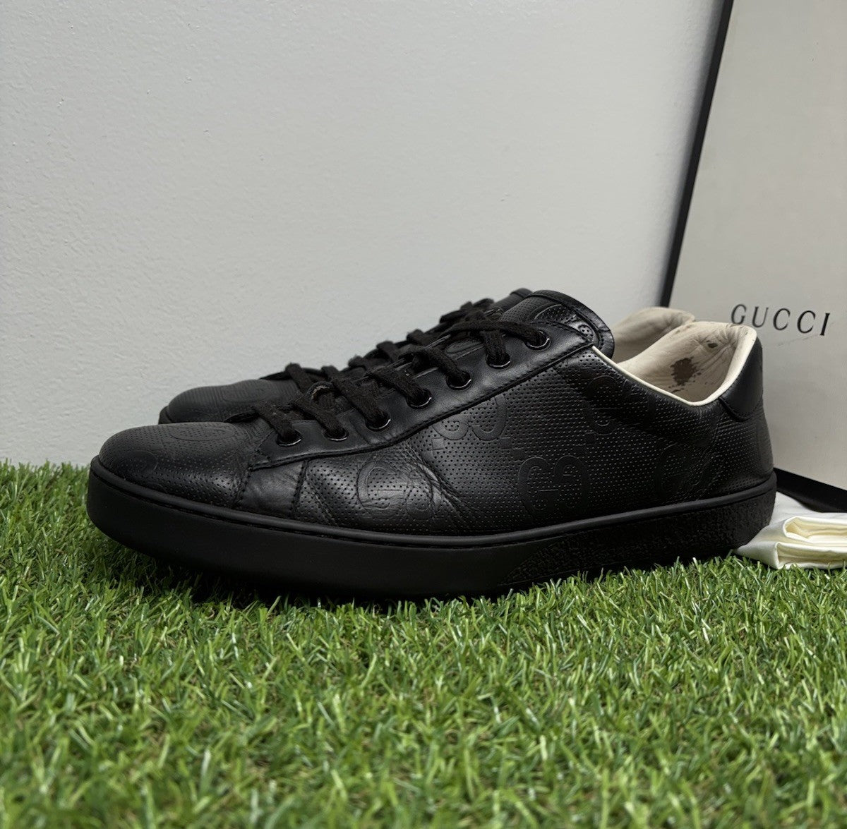 Size 9.5 G (10 US) - Gucci Ace GG ' Black ' | GOOD CONDITION!