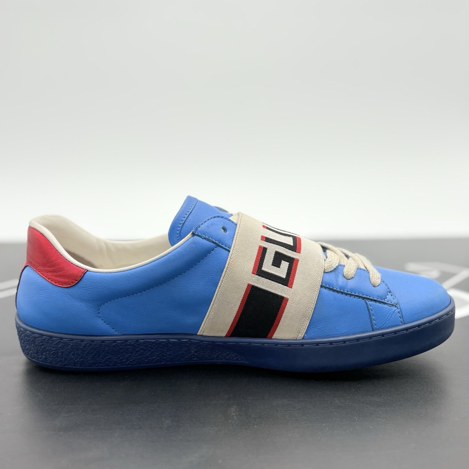 Size 7 G (7.5 US) - Gucci Ace Stripe Leather ' Blue ' | GOOD CONDITION!