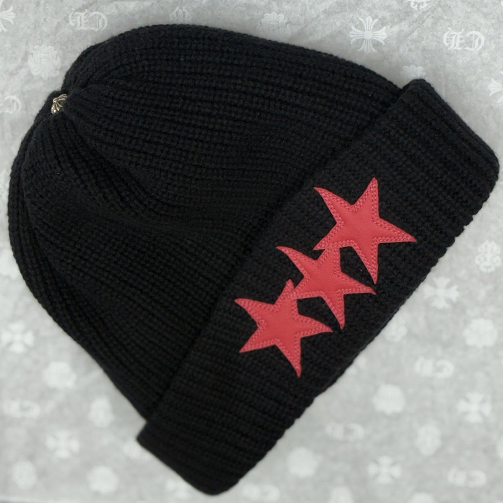 Chrome Hearts Triple Star Sludge Beanie ' Black Red ' | BRAND NEW!