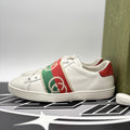 Size 38.5 (7 W US) - Gucci Ace Web 'Interlocking G - White Red Green ‘ | GOOD!