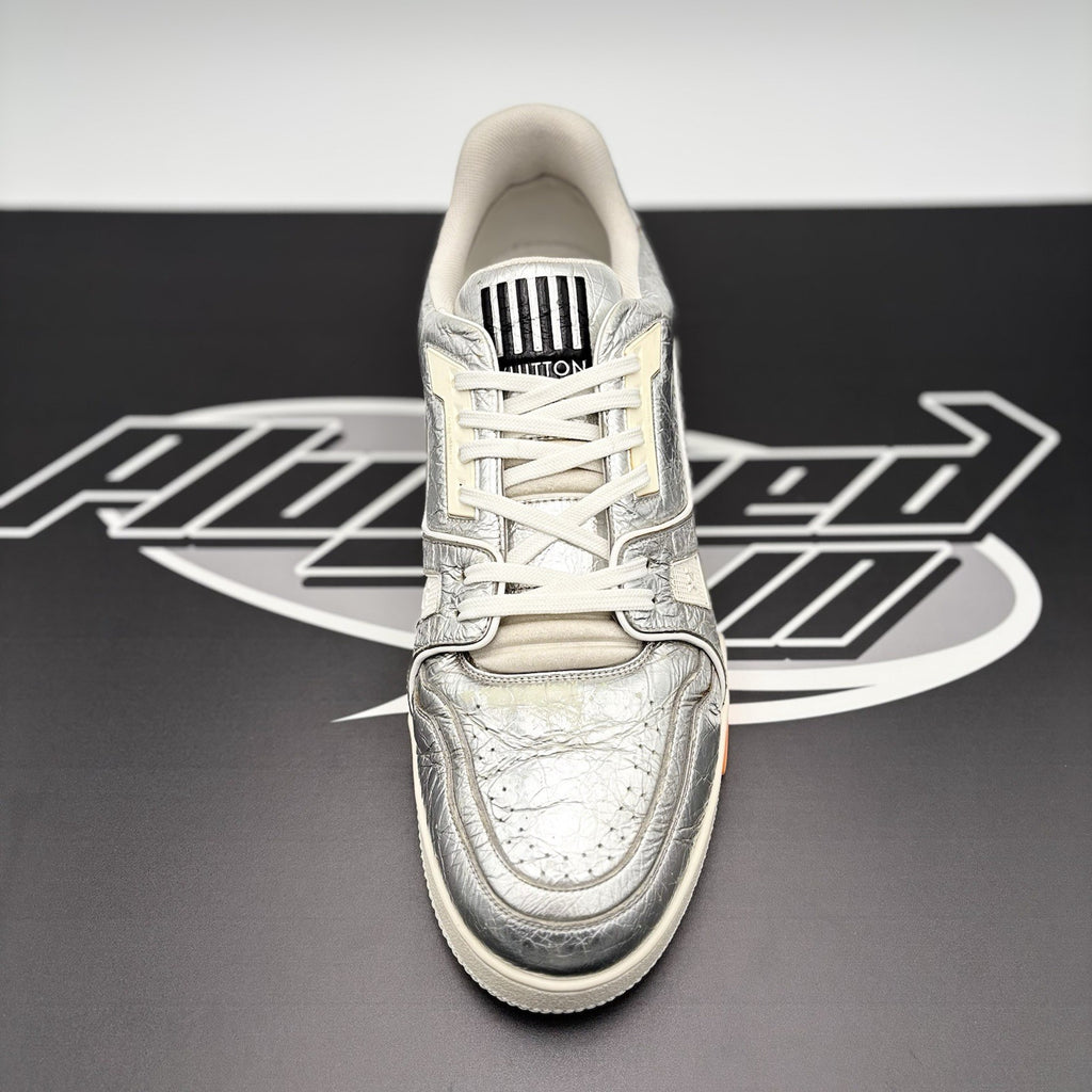 Size 10 LV (11-11.5 US) - Louis Vuitton Trainer Low ' Metallic Silver Orange '