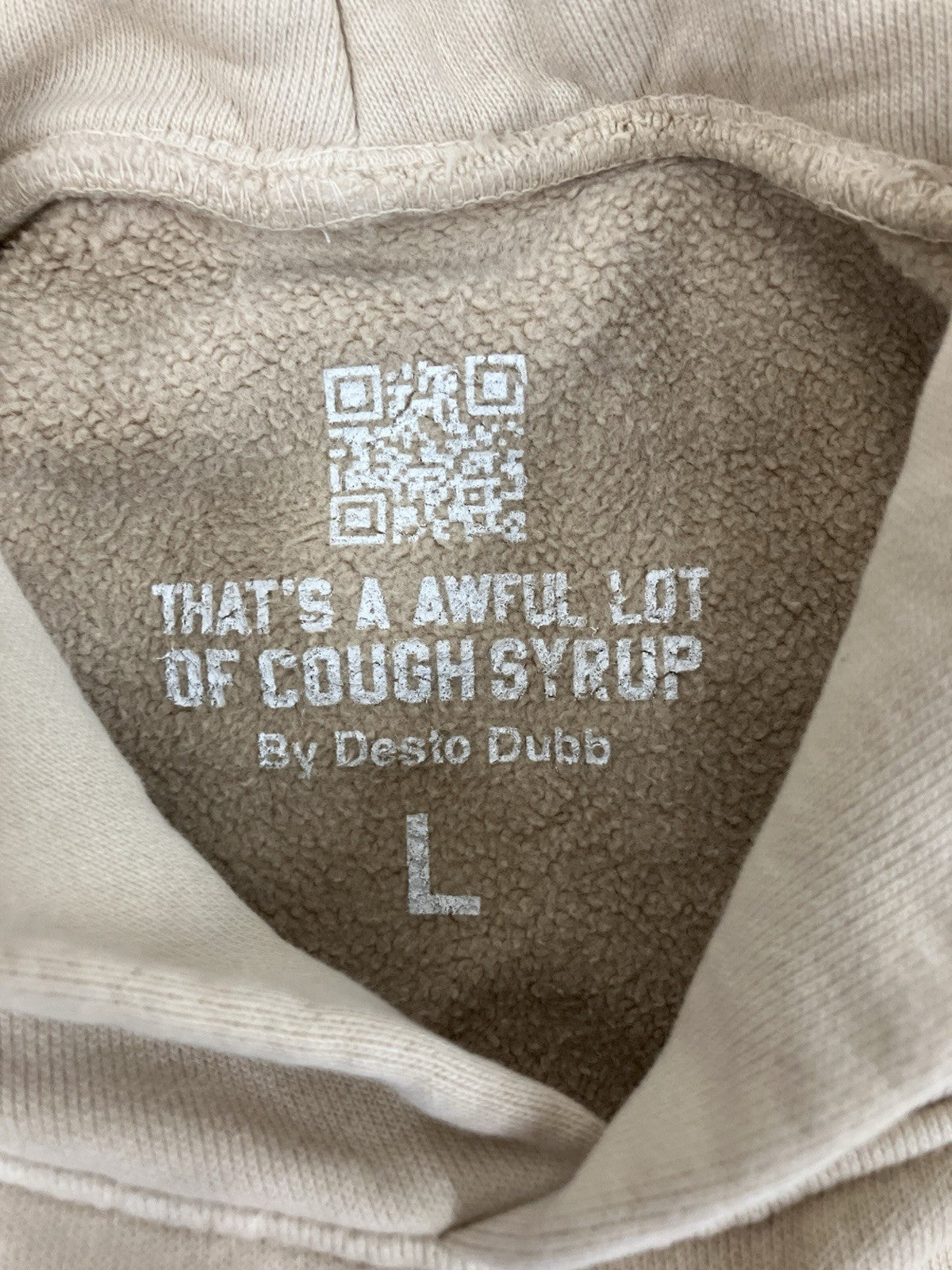 Size Large - Thats A Awful Lot Of Cough Syrup Hoodie ' Beige, White '
