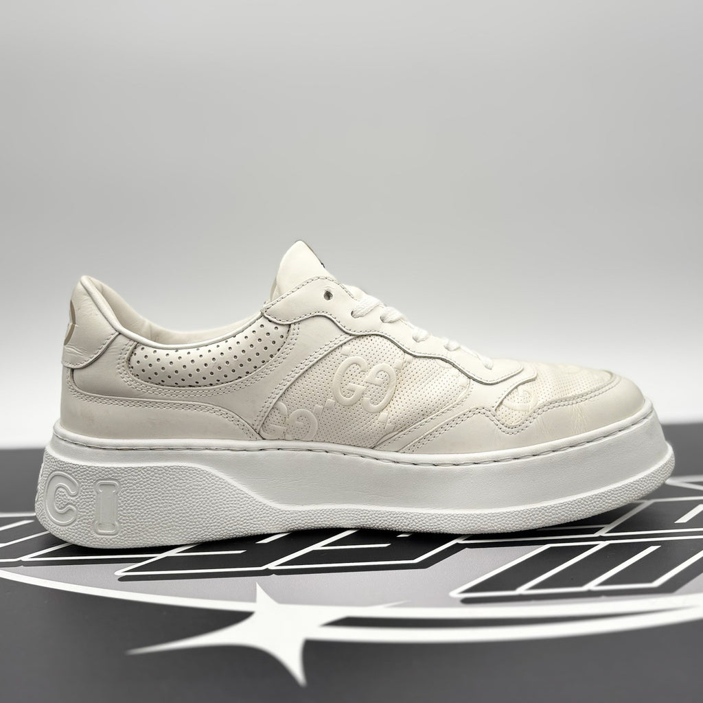 Size 8G (8.5 US) - Gucci GG Embossed ' White Leather ' | GOOD CONDITION!