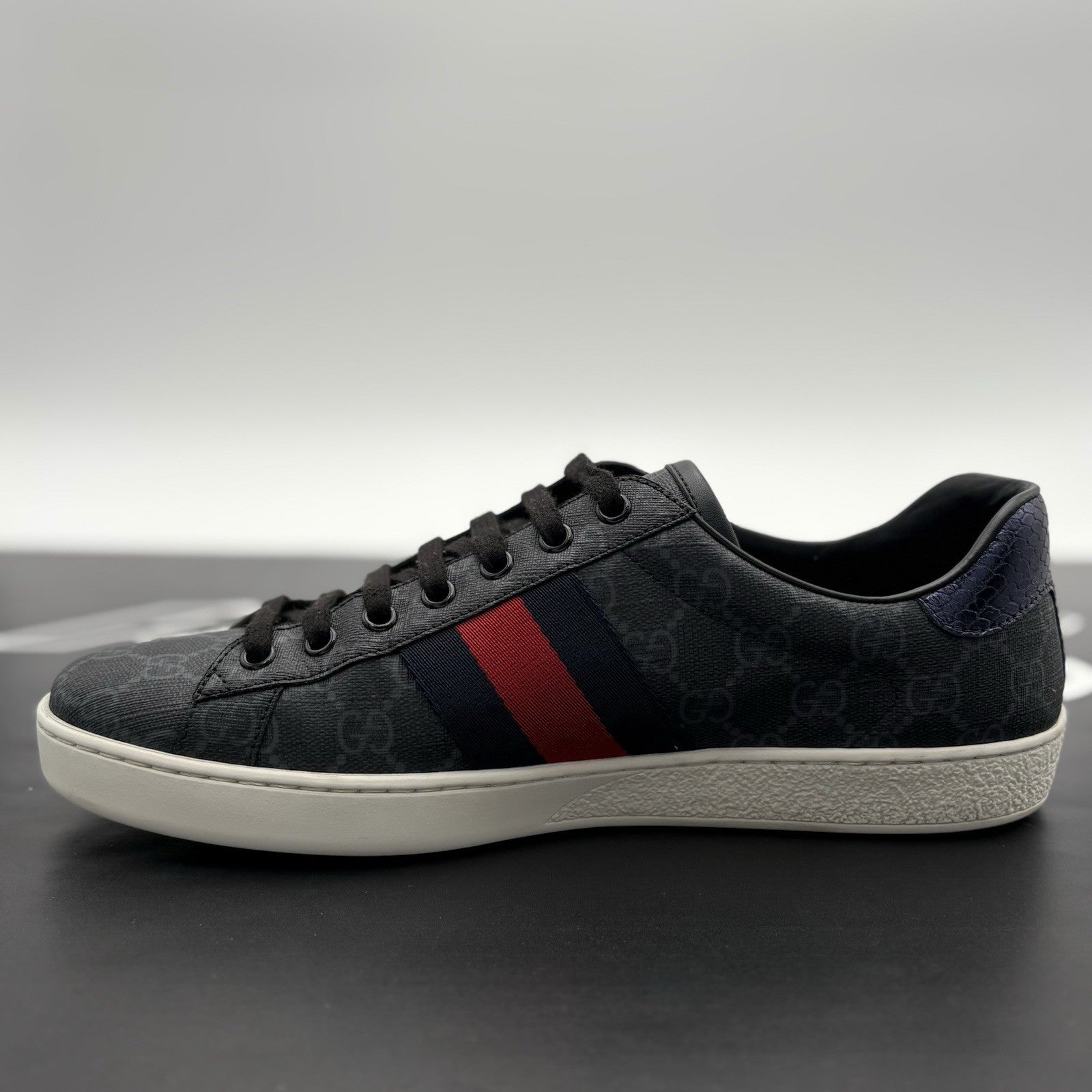 Size 8.5 G (9 US) Gucci Ace GG Supreme ' Black Grey ' | GREAT CONDITION!