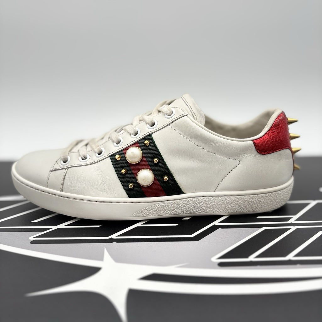 Size 36.5 - Gucci Ace Studded ' White, Pearls ' | GREAT CONDITION!