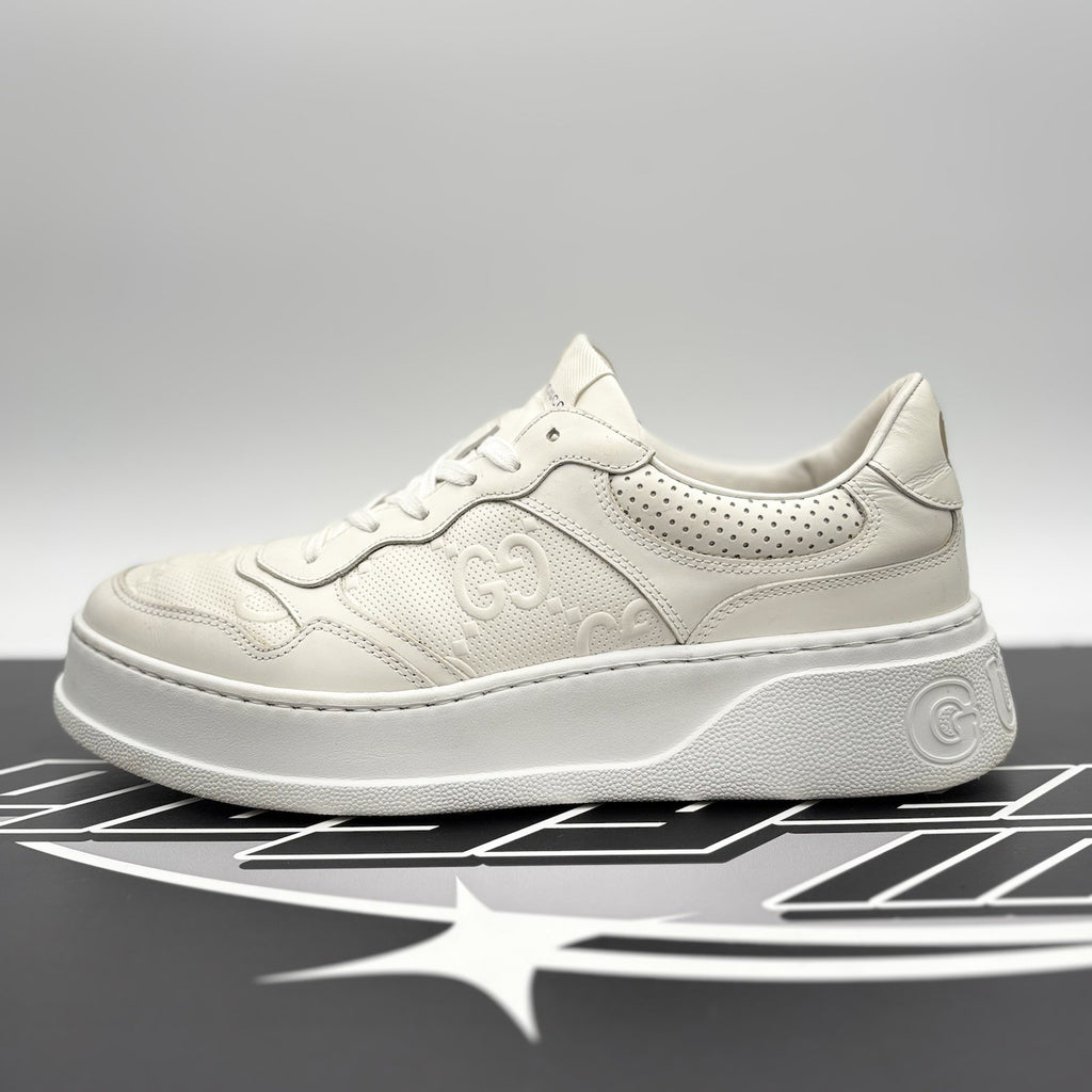 Size 8G (8.5 US) - Gucci GG Embossed ' White Leather ' | GOOD CONDITION!